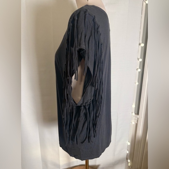 Free People Black Fringe Sleeve Tee XS - Picture 6 of 7